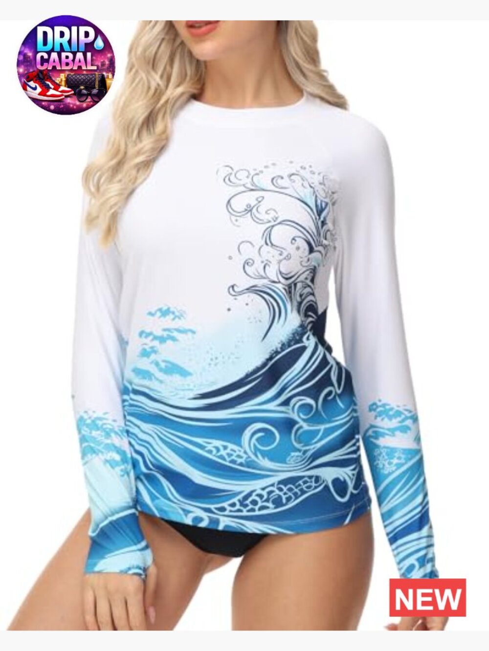 UPF 50+ Long Sleeve Rash Guard Swim Shirt with Thumb Hole Quick Dry - Picture 6 of 7
